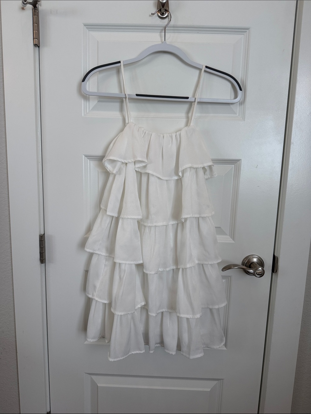 White Tiered Ruffle Spaghetti-Strap Mini Dress